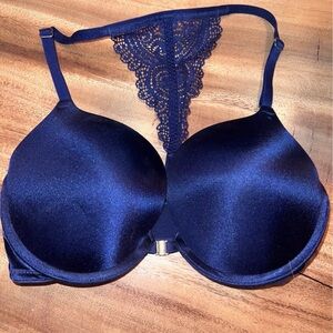 La SENZA Navy Satin Lace-Back Plunge Bra